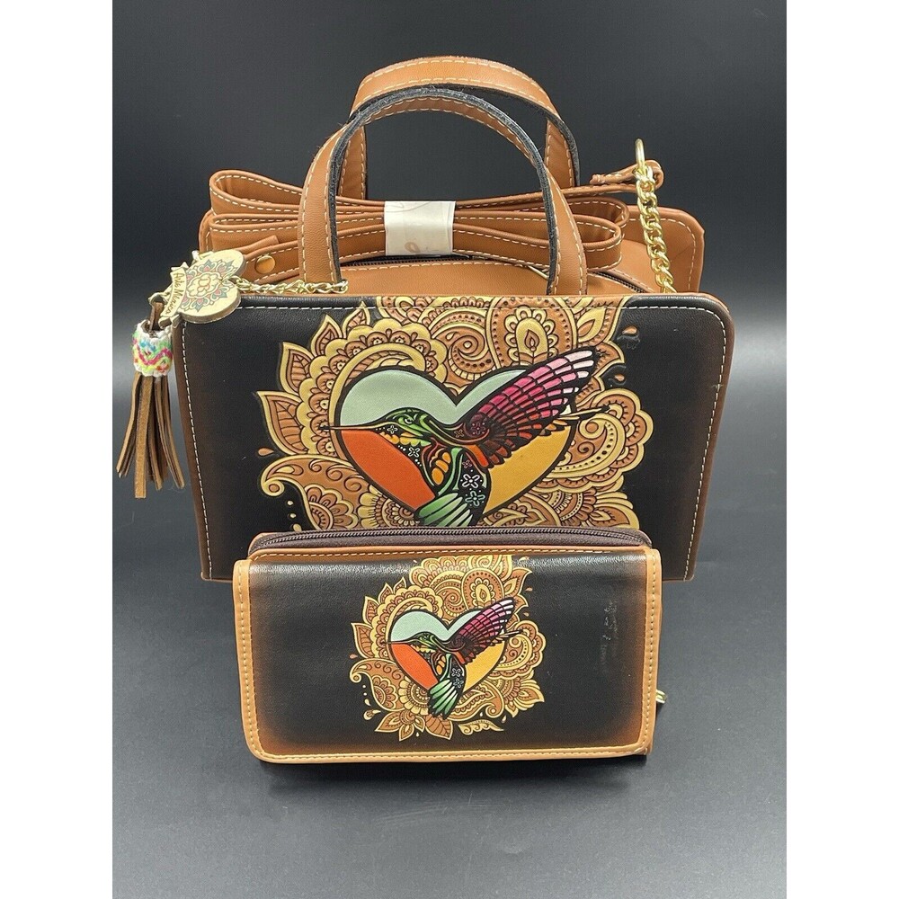 Purse Handbag Cross Body Tote Gift set Leather Humming bird Hand Made  Artisanal
